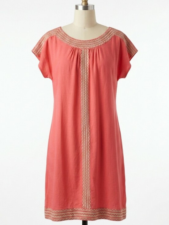 Anthropologie Dresses & Skirts - THML for Anthropologie Coral Embroidered Boho Shift Mini Dress / Tunic XS